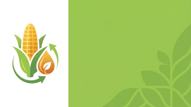 Stylized corn cob with leaves and a droplet suggesting biofuel or agricultural process