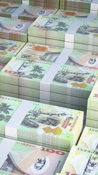 Papua New Guinea 100 Kina Banknotes Stack Vertical 3D Animation with Slow Camera Movement, PNG Currency Money HD Video for Mobile