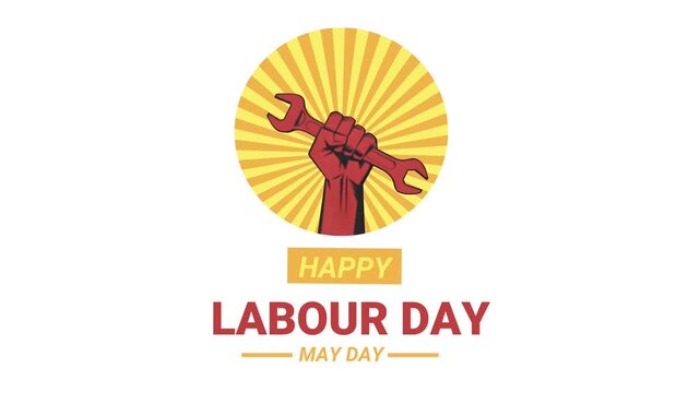 Happy Labour Day 1st May Animated Banner in white background