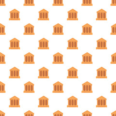 Naklejka premium Neoclassical buildings with columns repeat across a white background, forming a seamless geometric pattern