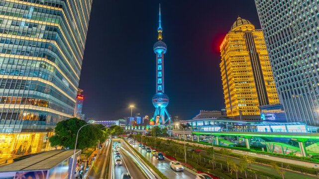 Time lapse of Traffic at night in Shanghai, China.