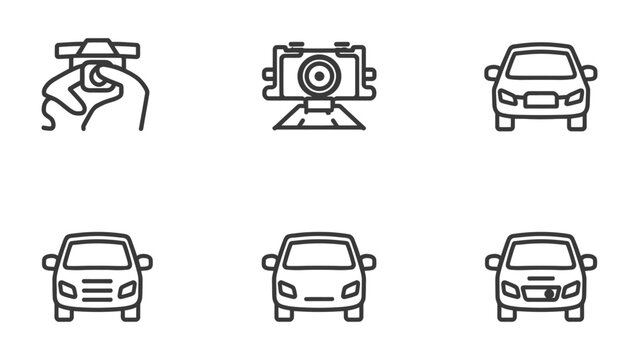 Dashcam Icons: A collection of meticulously crafted, minimalistic line art icons, each representing different aspects of dashcam technology and vehicle operation.