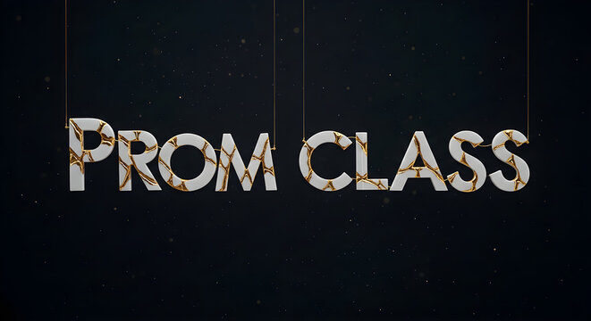 Glowing neon text prom class on black background