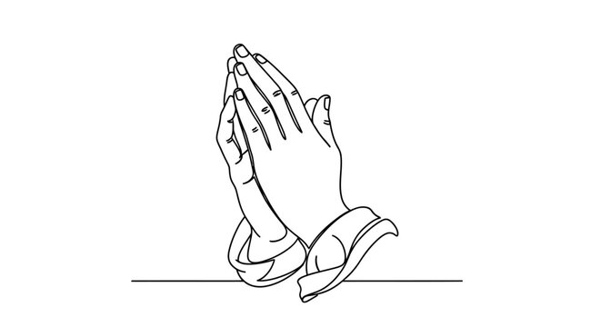 Praying Hands Line Art Icon - Faith and Spirituality Symbol