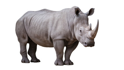 Massive white rhinoceros with large horn, isolated on transparent background © Sorin