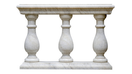 Fototapeta premium Ornate white marble balustrade with carved details, isolated on transparent background