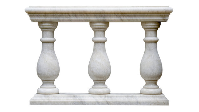 Ornate white marble balustrade with carved details, isolated on transparent background