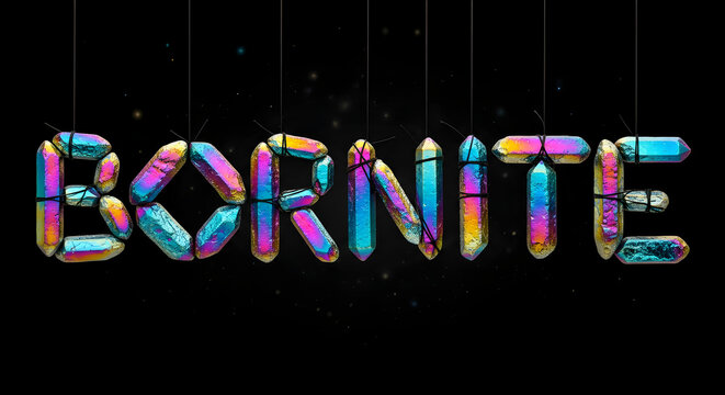 Glitchy bornite text with colorful distortion effect