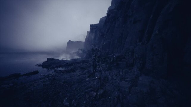 basalt cliff formations under cold light rugged strata and layered rock faces showing tectonic texture and weathered surfaces for scientific and artistic study