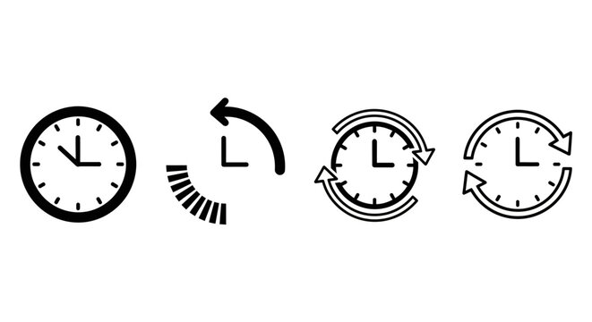 Versatile collection of time and clock vector icons symbolizing refresh, cycle, progress, and real-time concepts for digital interface design elements