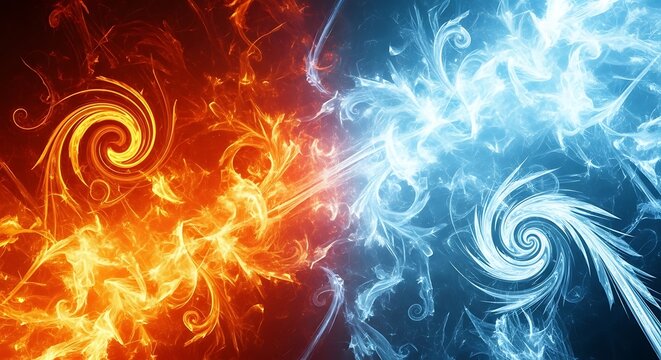 Elemental collision a fiery vortex meets an icy whirlwind
