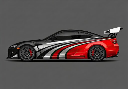 Red and black custom racing sports car with large spoiler