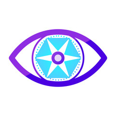 Obraz premium Stylized digital cybernetic security eye icon with geometric star iris pattern on white background Illustration
