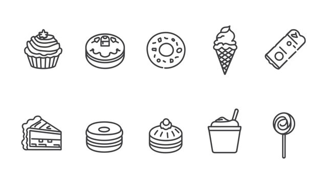 Delicious Delights: An array of delightful desserts beckons with sweet temptations, including cupcakes, donuts, ice cream, a slice of cake, and a lollipop.