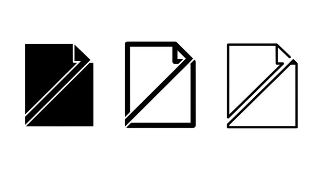 Versatile collection of minimalist vector document icons with a folded corner and diagonal line, depicting essential file and page concepts for digital interface design
