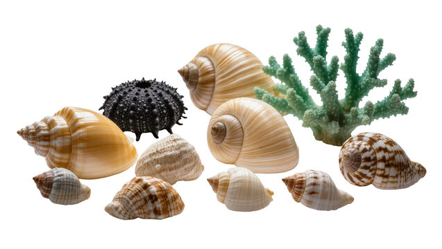 Assorted Seashells and Green Coral Branch Arrangement