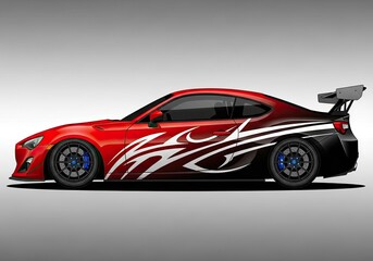 Naklejka premium Red sports car with racing decals and large rear wing