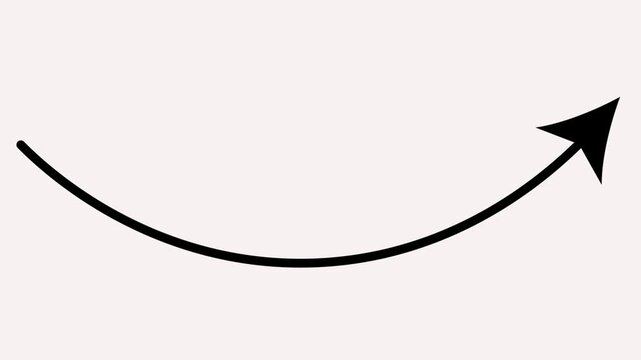 A minimalist 4k animation of a black curved arrow being drawn in a continuous line style, representing growth, direction, and business progress.