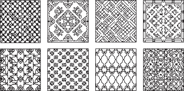 Seamless geometric pattern with intricate black lines Vector