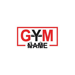 Obraz premium Bold red and white gym name typography logo with clean rectangular layout for modern fitness brand identity