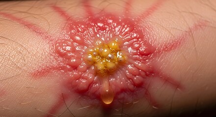 Fototapeta premium Close up of a severe burn wound with blisters and tissue damage