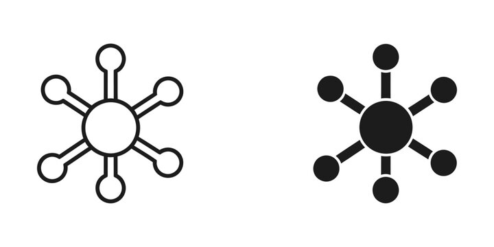 Simple vector icons of molecules with connected atoms for science and chemistry