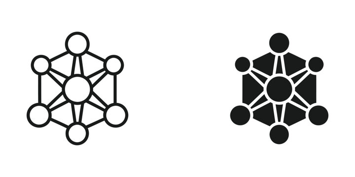 Abstract geometric structure with interconnected circles and lines in black and white