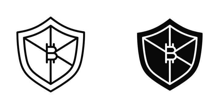 Bitcoin shield icon in black and white representing security and protection