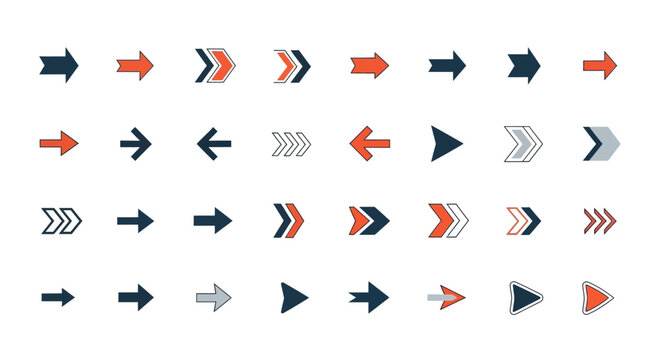 Set of various directional arrows in different styles and colors
