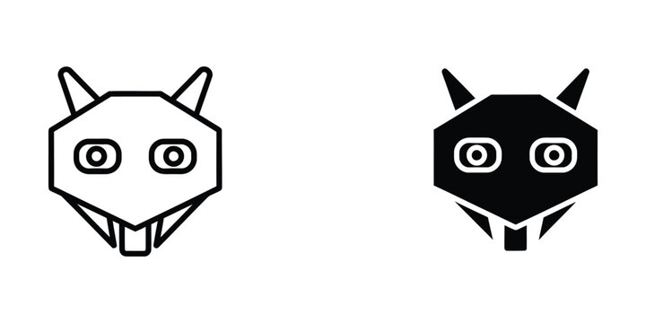 Simple vector illustration of a wolf head with two versions: outline and filled black style