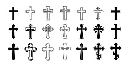 Fototapeta premium A comprehensive compilation of diverse Christian cross designs, illustrating a wide spectrum of religious symbols and spiritual iconography suitable for various faith-based projects