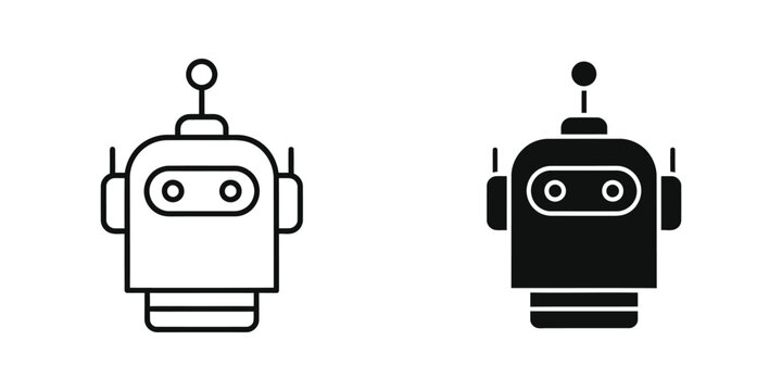 Simple robot icon in black outline style on white background