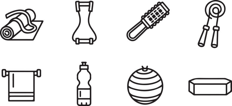 Collection of eight simple black and white icons of household objects Vector