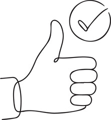 Obraz premium Hand drawn thumb up gesture appearing with an animated check mark icon in this clean line art style motion graphic video element created for modern digital user interface design projects
