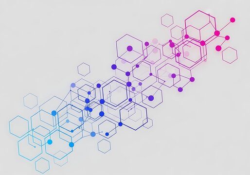 Abstract hexagon network with blue to pink gradient