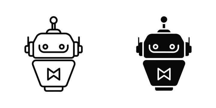 Cute robot icon simple black and white cartoon style for technology or ai projects