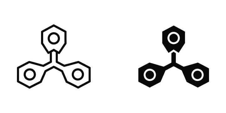 Black and white chemical structure icons of trifluoromethane or trifluoromethanol molecules