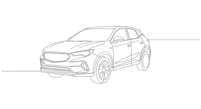 Continuous line drawing of a modern suv car on a white background vector illustration