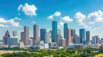 Fototapeta premium Houston skyline urban landscape city view cloudy day aerial perspective modern architecture