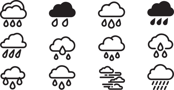 Three black cloud icons with white outlines on white background Vector
