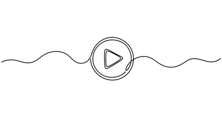 Obraz premium Play button icon on wavy line continuous line art media symbol