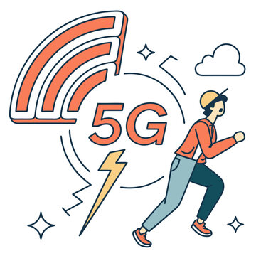 Man running with 5g signal and lightning