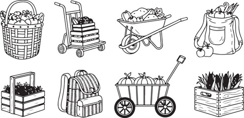 Old fashioned horse drawn carriage and wagon illustrations vintage Vector © Alex