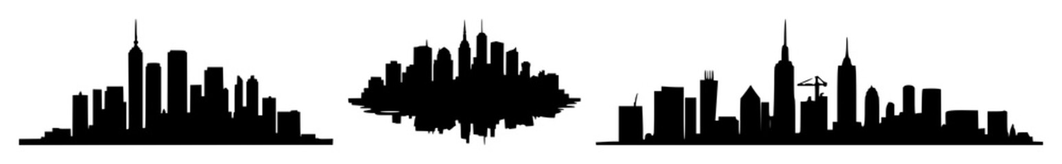 Fototapeta premium Solid black icon, white background: sustainable eco-city skyline set with simple line art design featuring simple design, minimalist, black and white with illustrations and graphics