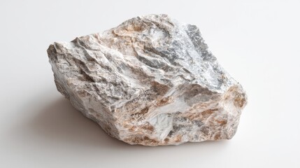 Obraz premium Rough natural grey granite stone isolated on plain white background. Solid mineral rock specimen for construction and architecture texture. Geology study sample with textured surface detail.