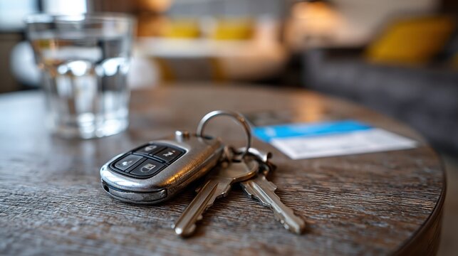 Car keys and rideshare receipt on bedside table after celebration