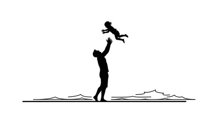 Naklejka premium Father tossing child in air silhouette on transparent background