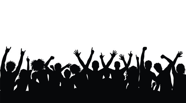 Silhouette happy young group party people together dancing, cheering crowd dance to the music at musical concert &ndash; stock vector