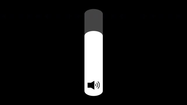 Speaker volume down and up animation, Sound volume icon up down black background.  4k alpha channel. 