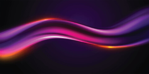 Fototapeta premium Luminous abstract background with bright purple pink orange glowing wavy lines on a dark backdrop light streaks smooth curves luminous abstract background technology wallpaper backdrop